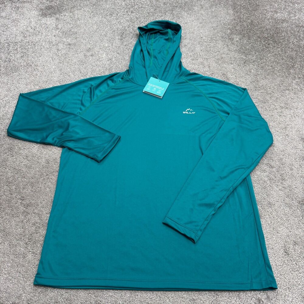 Willit UPF50+ Protection Hoodie Long Sleeve Shirt Mens Medium Teal Outdoor NWT